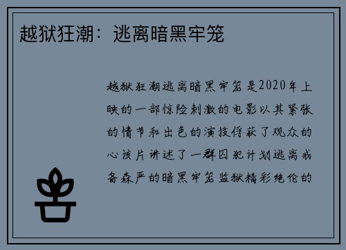 越狱狂潮：逃离暗黑牢笼
